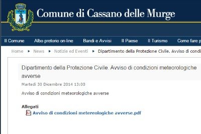 pagina del sito del comune